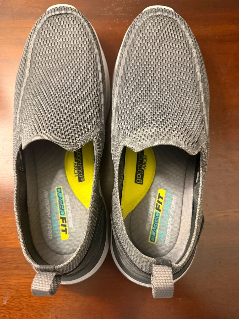Skechers Men’s Gray Mesh Slip-On Loafers with Yellow Insole Accents